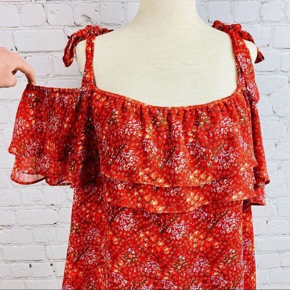 Rebecca Minkoff Red Floral Jamie Top Off Shoulders - Picture 3 of 16